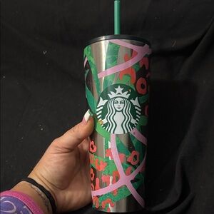 Starbucks jungle aluminum colorful 24 oz cold cup with matching original straw!!